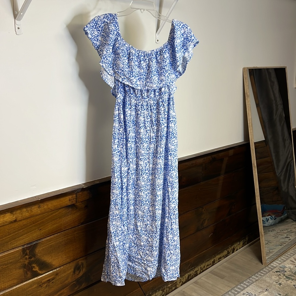 NWT Amazon Blue & White Floral Off The Shoulder Dress-‎ M - Picture 2 of 6